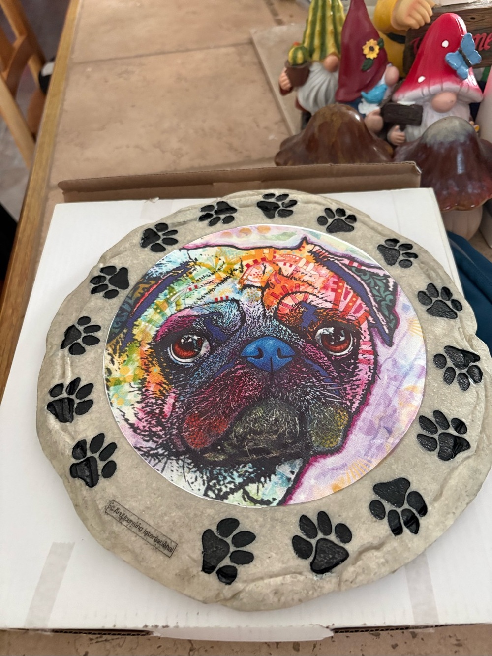 Colorful Pug Paw Stone Plaque - Multicolor